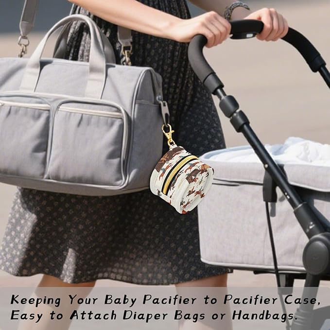 Pacifier Holder with Clip Pacifier Case for Diaper Bag Round Baby Pacifier Pouch Box Bag Portable Beige Western Cowboy