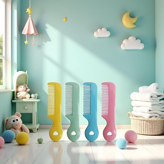 4Pcs Colorful Tip Bristles Baby Cute Comb Baby Grooming for Sensitive Scalp Skin, for Nursery Newborn Infant Girl Boy Kids Comb Baby Grooming (Round)