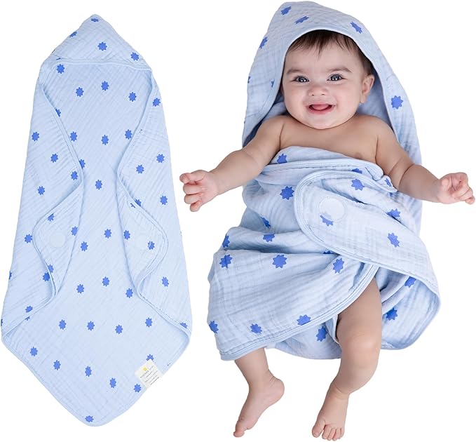 Hands-Free Hooded Towel - 100% Organic Premium Muslin Cotton, 30" x 30", Ultra-Absorbent, Soft, Breathable, Hypoallergenic, Multipurpose, Gifts for Babies & Infants