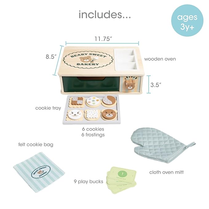 Pearhead Wooden Bakery Montessori Pretend Play Toy Set, 25-Piece Play Food Toy Oven and Cookie Baking Set Developmental Learning Toys, Kitchen Playset for Toddlers Girls and Boys Ages 3+ Years
