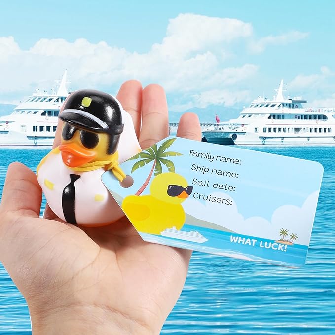 100Pcs Cruise Ducks Tags Kits Includes 30 Cruising Ducks with 30 Cruise Duck Tags & 40 Rubber Bands Assorted Random Rubber Ducks for Cruise Ship Hiding Ducks Easter Basket Stuffers