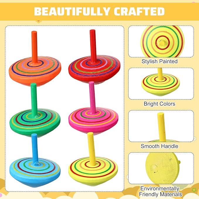Lenwen 200 Pcs Wooden Spinning Top Colorful Rainbow Gyroscope Novelty Educational Spinning Toy Wood Painted Spinner for Kindergarten Family Games Party Favors Gifts for Girls Boys