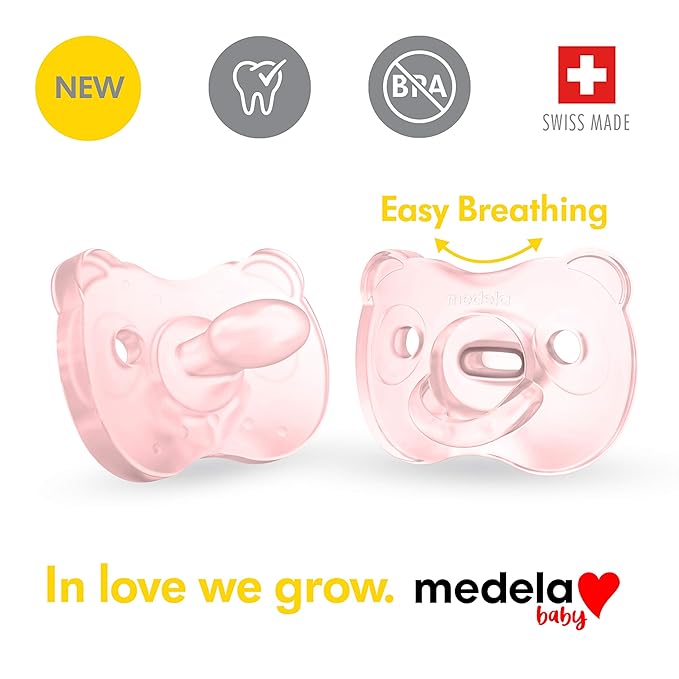 Medela Baby Pacifier | 6-18 Months | Includes Sterilizing Case | 2-Count | Soft Silicone | BPA-Free | Supports Natural Suckling | Pink