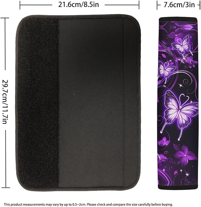 Purple Butterfly Car Shoulder Pads for Seat Belts 2 Pack Car Seat Belt Covers for Cars Auto Seat Belt Cover Seatbelt Shoulder Pad Soft Auto Seat Belt Cover Seatbelt Shoulder Pad Cushions