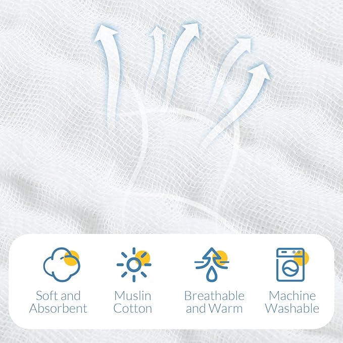 VitalCozy 8 Pcs Baby Muslin Hooded Bath Towels and Washcloths, Muslin Hooded Baby Towels Absorbent Blankets for Gift Newborn Infant Shower (Blue,White)