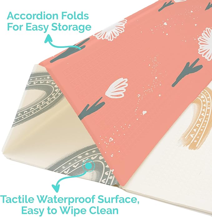 JumpOff Jo Foldable Foam Play Mat – Large Waterproof Baby & Toddler Activity Floor Mat, Double-Sided 70 x 59 Inch Play Surface