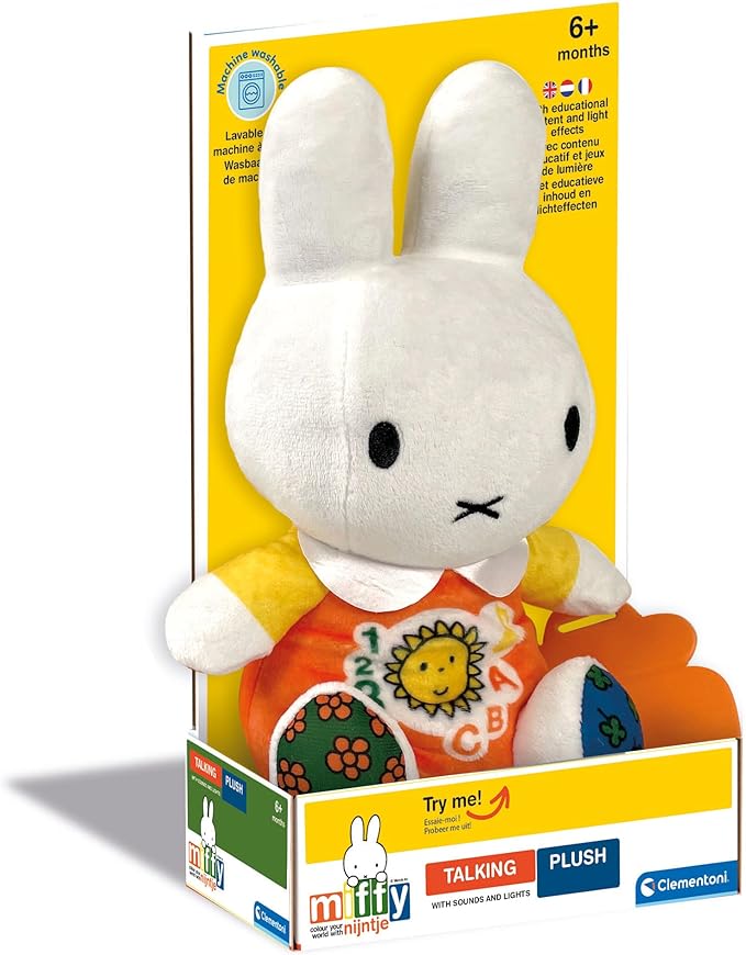 Clementoni - 56185 - Nijntje - Pratende Knuffel - Babyspeelgoed, Cijfers En Letters, Sensory Spel, Nederlandse, Fringe En Engelse Taal, Konijntje Interactief, Educatief Speelgoed 6-36 Maanden