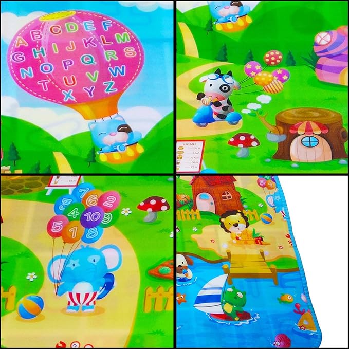 Reversible Baby Crawler Mat, Foldable, Washable Farm Pattern, Large, Non-Slip Play Mat for Infant, Toddler, Nursery, Home