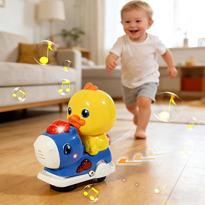 Baby Crawling Walking Toys for Toddlers with Adorable Shape, Musical Car Crawling Developmental Toys with Sounds and Lights, Ideal Gifts for Babies