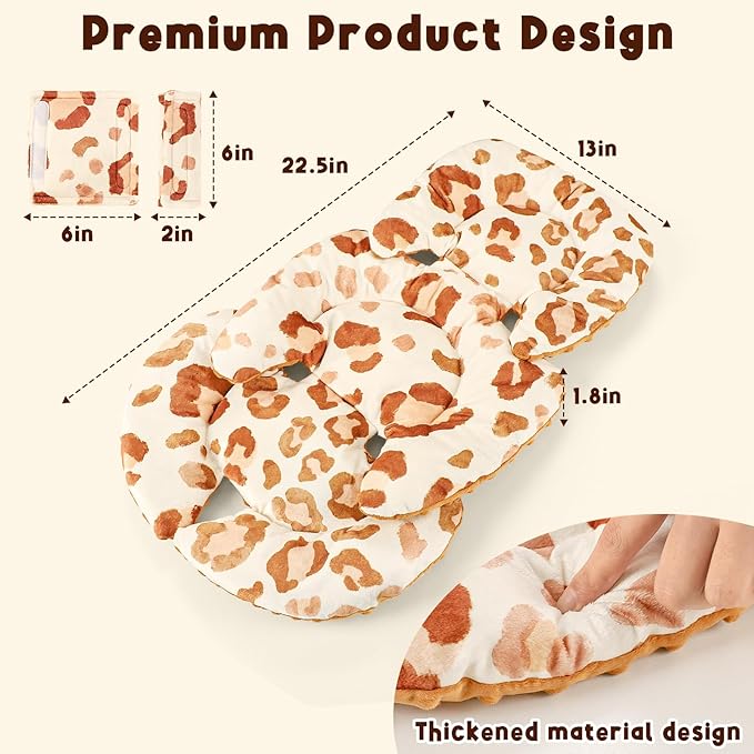 Infant Car Seat Insert Head and Body Support, GFU Reversible Newborn Insert for Carseat With Strap Pads, Soft Stroller Cushion Pillow Insert for Boys and Girls, Fits for Stroller, Swing, Leopard Print