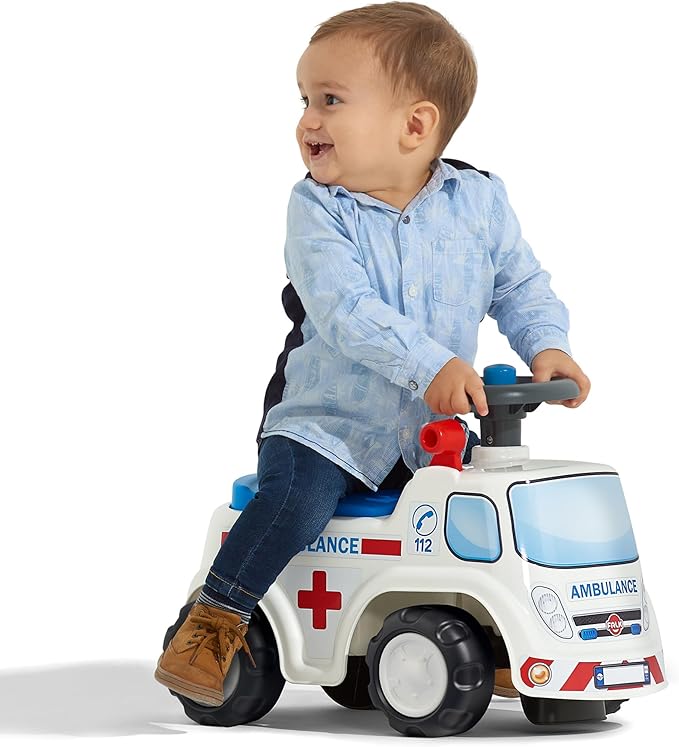 Falk Truck Vehicle with Opening seat and Steering Wheel with a Horn, Push Ride-On Toy for Toddlers 1-3 Years (Ambulance)