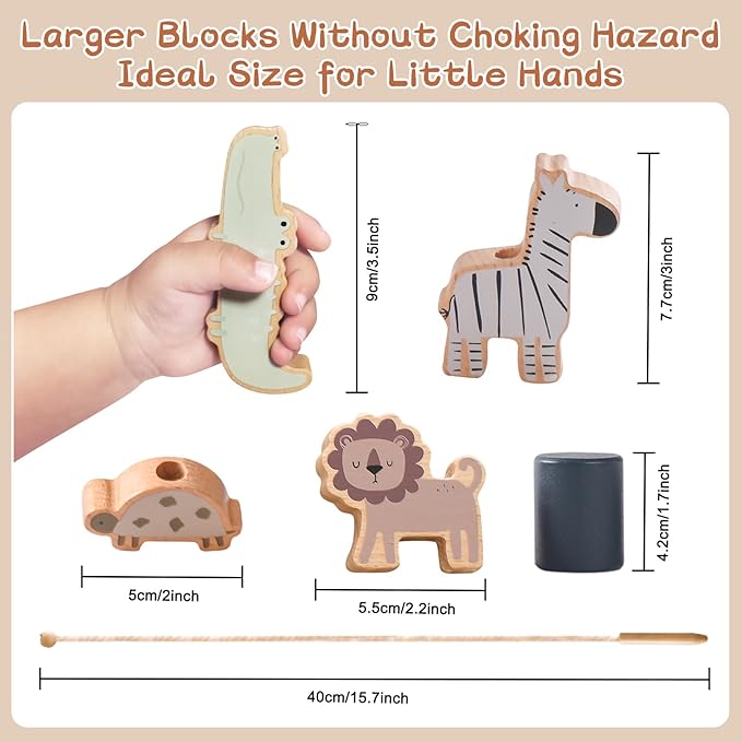 Wooden Animals Threading Toys Lacing Beads for Toddlers,Stacking Blocks Balance Game,Family Educational Preschool Learning Toy, Preschoolers Montessori Classroom Activities,Ideal Gift for Kids