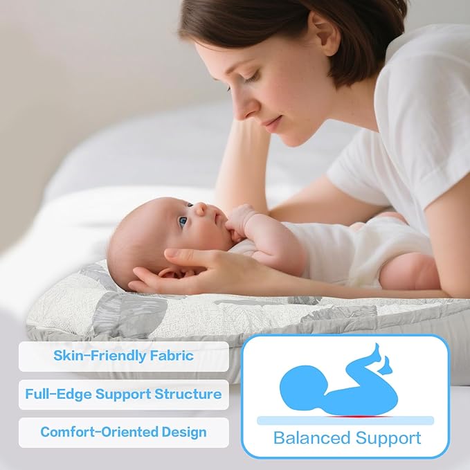 Baby Lounger, Portable Infant Support Pad for Newborn to 24 Months, Lightweight Baby Essential with Breathable Cotton for Tummy Time and Daily Care