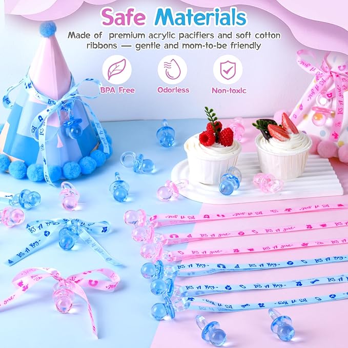 36 Pieces Baby Shower Pacifiers Necklace, Cute Acrylic Pacifier Necklaces for Baby Shower Games Charm, Party Favors, Gender Reveal Necklaces Decorations DIY, Gender Reveal Table Scatter(Blue&Pink)