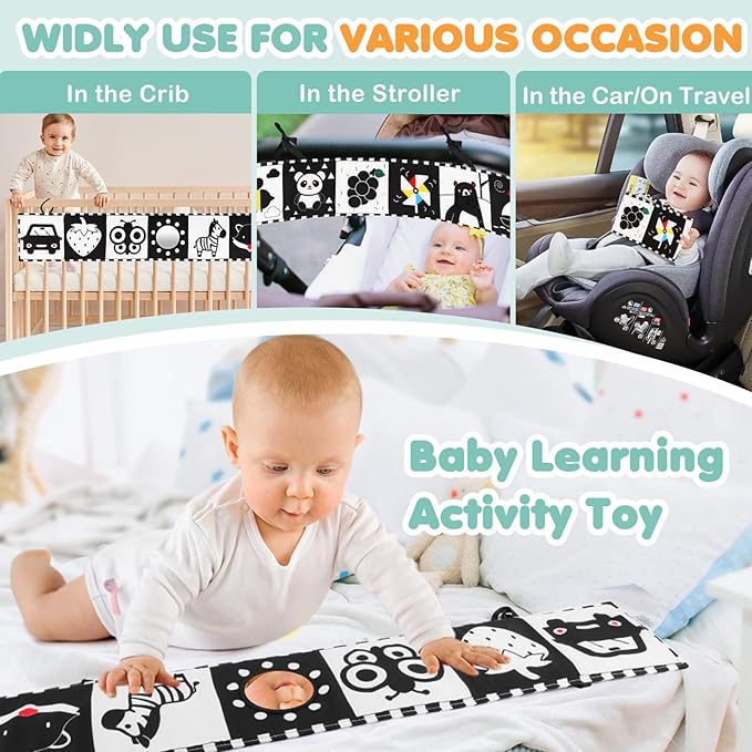 BBWOO High Contrast Baby Toys for Newborn, Tummy Time Mirror, Black and White Baby Toy for 0-6 Months, Soft Montessori Visual Stimulation Infant Book, Boy Girl Shower Gift, Easter Basket Stuffers