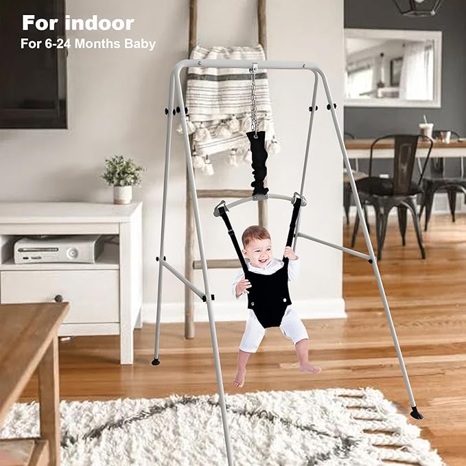Baby Jumper Set with Hanging Shelf Adjustable Toddler Baby Bouncer Baby Toys… (Blcak)