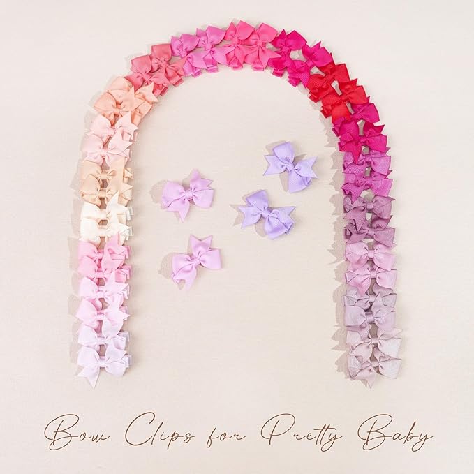 CÉLLOT Hair Clips for Girls - 50PCS Fully Lined Hair Bows Alligator Clips for Toddlers, Infants, Kids, 25 Pinky Color Pairs