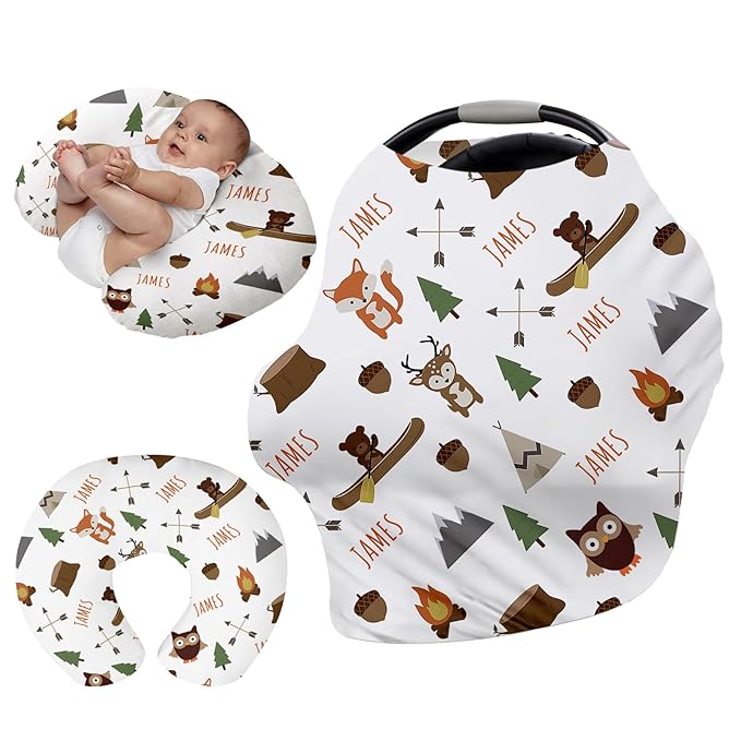 Personalised 7 in 1 Car Seat Cover for Girls and Boys - Multipurpose Breast Feeding Cover, White Owl Print Nursing Cover, Grocery Cart Cover - Birthday Gift for Babies(27"x29")