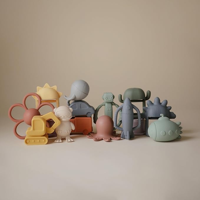 mushie Silicone Baby Robot Rattle Teether Toy