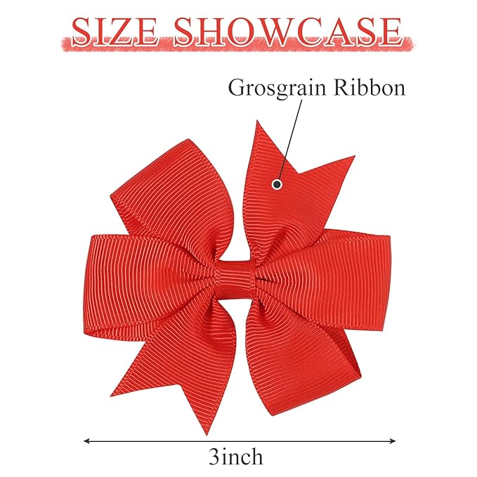 Choicbaby 3 Inches Hair Bows for Girls Red Grosgrain Ribbon Pinwheel Hair Bows Clips Toddler Hair Clips for Birthday Baby Shower Gifts 6 Pack Photo Props