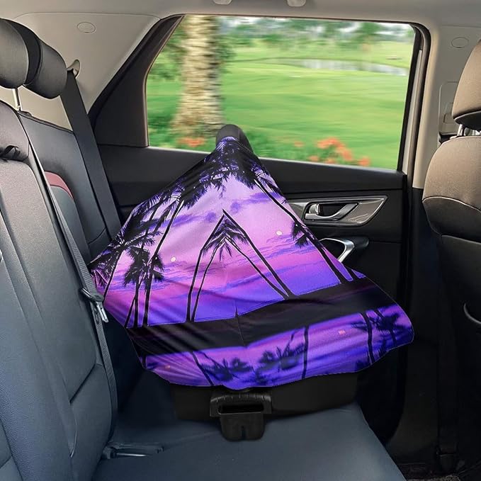 Purple Car Seat Covers for Babies,Multi-Purpose Palm Tree Hawaiian Privacy Nursing Covers & Breastfeeding Scarf Baby Shower Gifts for Mom Unverisal Fit