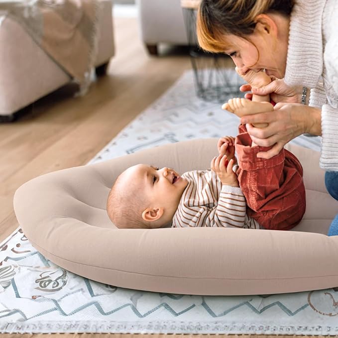 Baby Lounger for Newborn: Skin-Friendly & Breathable for 0-12 Months Infant Tummy Time Playtime & Diaper Changes - Portable & Lightweight Cushion for New Parents (Sand)