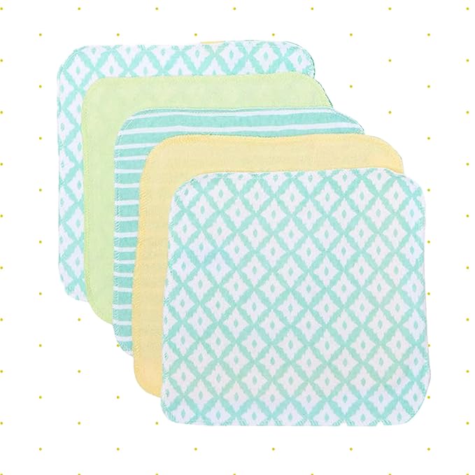 Spasilk Washcloth Wipes Set for Newborn Boys and Girls, Soft Terry Washcloth Set, Pack of 20, Green Diamonds