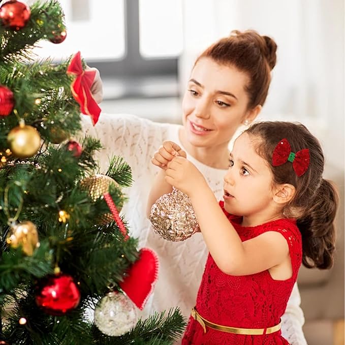 Choicbaby 6 PCS Baby Girls Christmas Hair Clips 3" Glitter Sequins Baby Hair Bows with Alligator Clips Christmas Girls Hair Bow Barrettes Accessories for Toddlers Kids Infant Teens