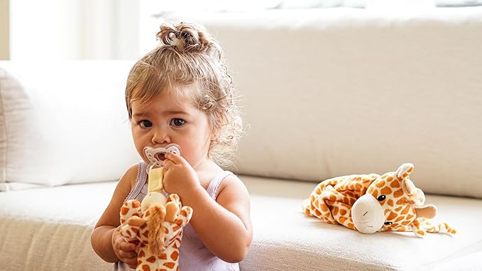 Detachable Pacifier Holder – Silicone Pacifier with Stuffed Animal – Removeable Baby Pacifier Holder for Cuddling with Comfort, (Giraffe)