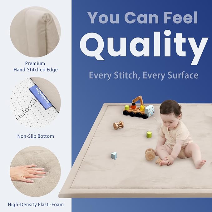 Baby Play Mat for Floor,1.3" Thick Memory Foam Tummy Time Mat,Soft Coral Velvet Nursery Rug,Extra Large Non Slip Crawling Mat for Toddlers,Infants,kids,Yoga Mat,Tatami Mat for Living Room(Beige)