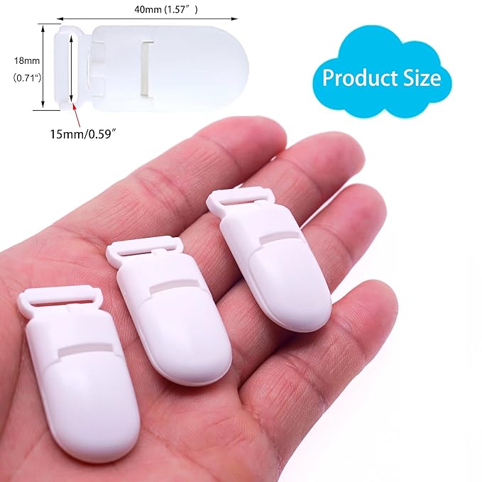 60Pcs/Pack Pacifier Clip Holder Plastic Mitten Binky Clip for DIY Personalized Dummy Clips Baby Blankets Bib Chain Holder White Color 15mm