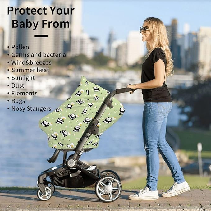 Panda Car Seat Canopy, Baby Breastfeeding Cover, Multi Use Baby Stroller and Carseat Cover, Boys and Girls Shower Gifts