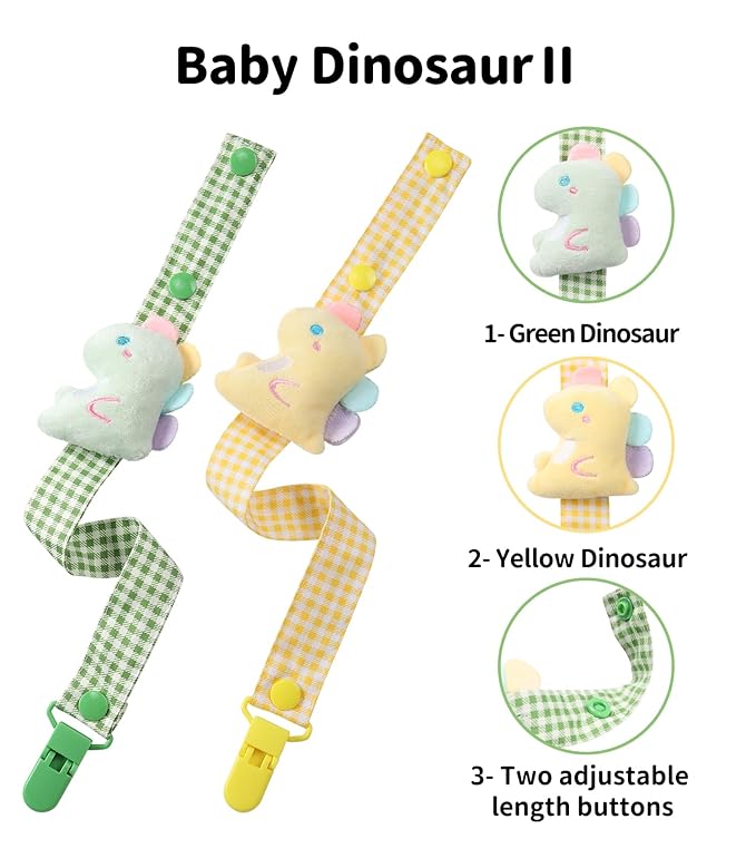 CutiePlusU Adult Pacifier Clip Adult Size Anyard Holder Clips 2 Pack-Baby Dinosaur 2