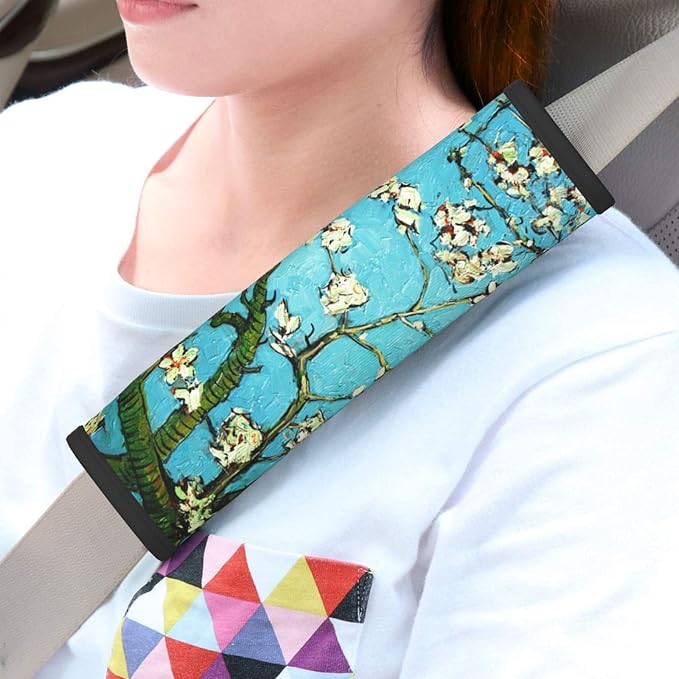 Bloom Flowers Print Seatbelt Pads Fits Cars Trucks SUV Sedans Sweat Absorption Car Seatbelt Strap Cover, Auto Interior Accessories Protector