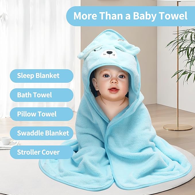 VZZNN 3 Pack Baby Towels Hooded - Ultra Soft Baby Bath Towels, Newborn Baby Essentials, Premium Absorbentand Hypoallergenic Towels for Toddler Baby Boy and Girl (White, Blue, Gray)