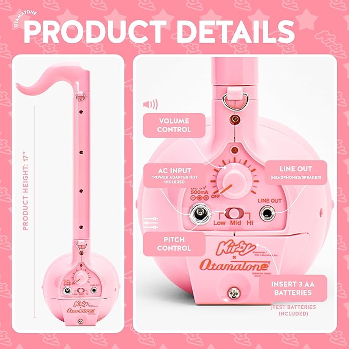 Otamatone Deluxe Japanese Musical Instrument Portable Music Synthesizer from Japan by Maywa Denki Studio Award Winning, Educational Fun Gift for Teens & Adults - Kirby (English Manual)