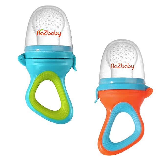 RaZbaby RaZberry Teether Red + Feeder 2-Pack Bundle - Soothe Sore Gums and Provide Teething Relief with Easy-to-Hold, BPA Free Teether Toy Bundle