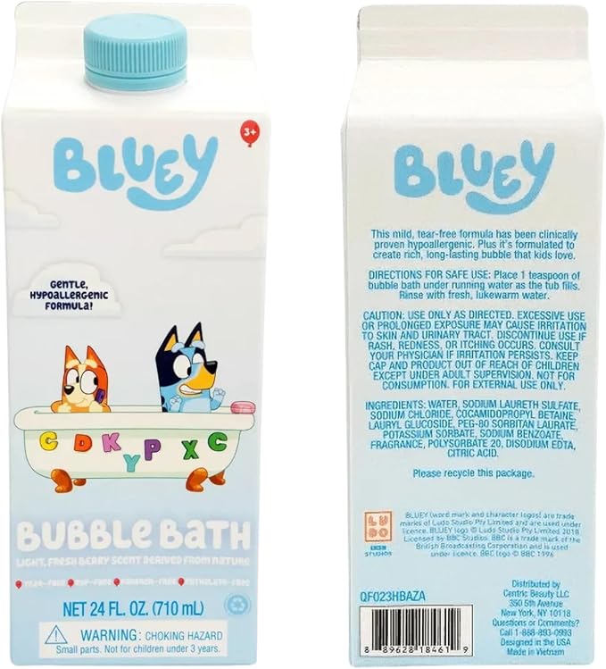Jay Franco Bluey Bath Buddy with Fresh Berry Scented Bubble Bath Set, 24 fl oz