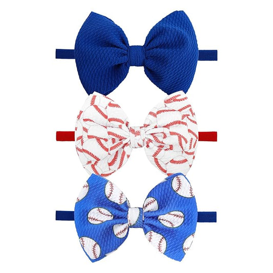 3PCS Baseball Hair Bows for Baby Girls Toddler Newborn Infant Headbands Softball Hair Accessories Baby Blue Headband for Sport Parties