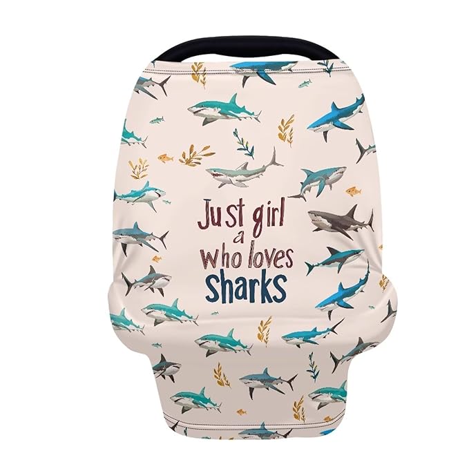AFPANQZ Shark Print Baby Car Seat Covers Winter Cozy for Girls Boys Multifunctional Infant Car Seat Canopy Nursing Cover High Chair Cover Full Coverage Breathable Stretchy