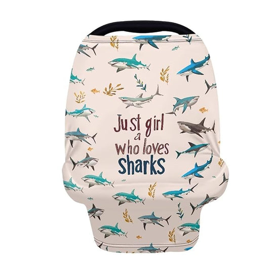 AFPANQZ Shark Print Baby Car Seat Covers Winter Cozy for Girls Boys Multifunctional Infant Car Seat Canopy Nursing Cover High Chair Cover Full Coverage Breathable Stretchy
