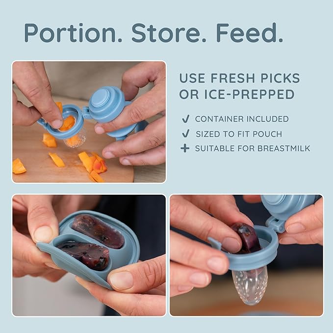 Baby Fruit Feeder & Popsicle Molds Set – Baby Food Feeder Nibbler, Breastmilk Popsicle Molds, Grip Handle, Safety Strap & Cleaning Brush – Feeding Essentials 6–12 Months (Blue)