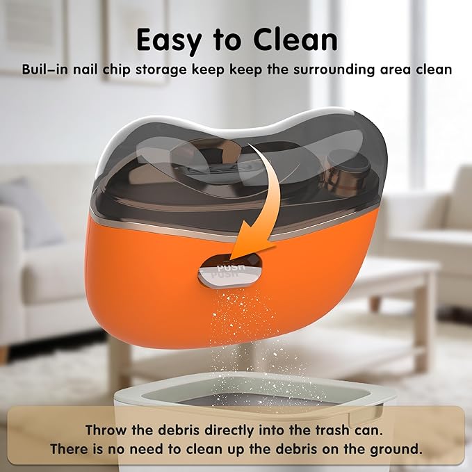 Bestkid Electric Nail File Baby with Polishing, 2-Speed Safety First Automatic Infant Nail Clipper with LED Light & Nail Craps Storage, Orange Smart Finger Nail Trimmer for Kids Adults Caregivers