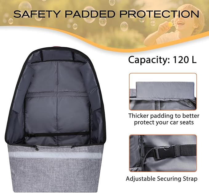 LARIPOP Car Seat Travel Bag for Airplane, Universal Gate Check Car Seat Bag, Padded Backpack with Waist Belt, Reflective Strips & Protective Feet, Fits Infant Convertible Booster Seats, Grey