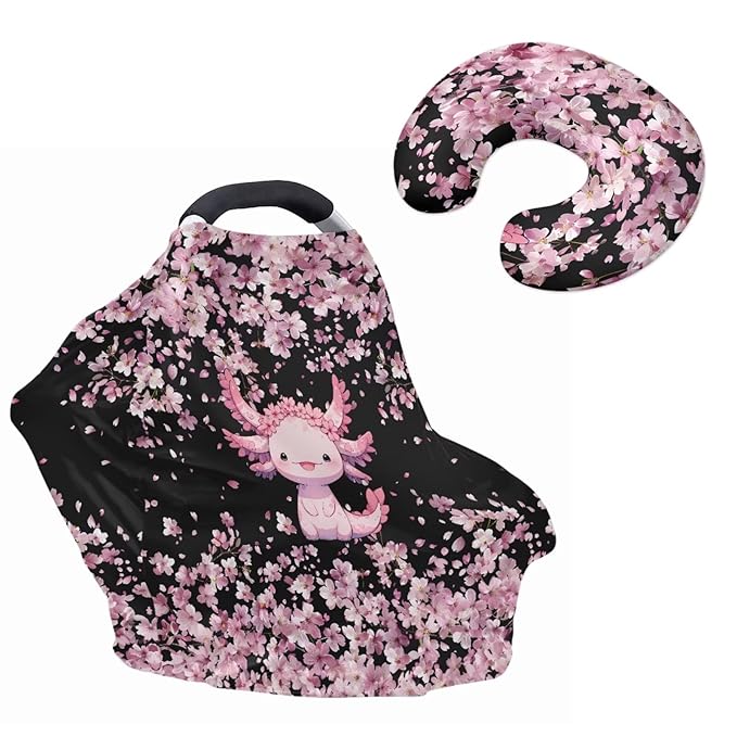 Axolotl Baby Carseat Canopy Stretchy Carrier Covers for Stroller/Shopping Cart Nursing Pillow Cover for Baby Boy Girl Newborn 2PCS Cherry Blossom