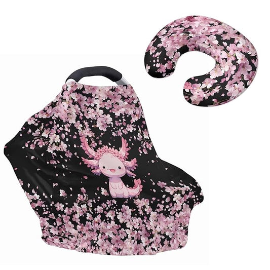 Axolotl Baby Carseat Canopy Stretchy Carrier Covers for Stroller/Shopping Cart Nursing Pillow Cover for Baby Boy Girl Newborn 2PCS Cherry Blossom