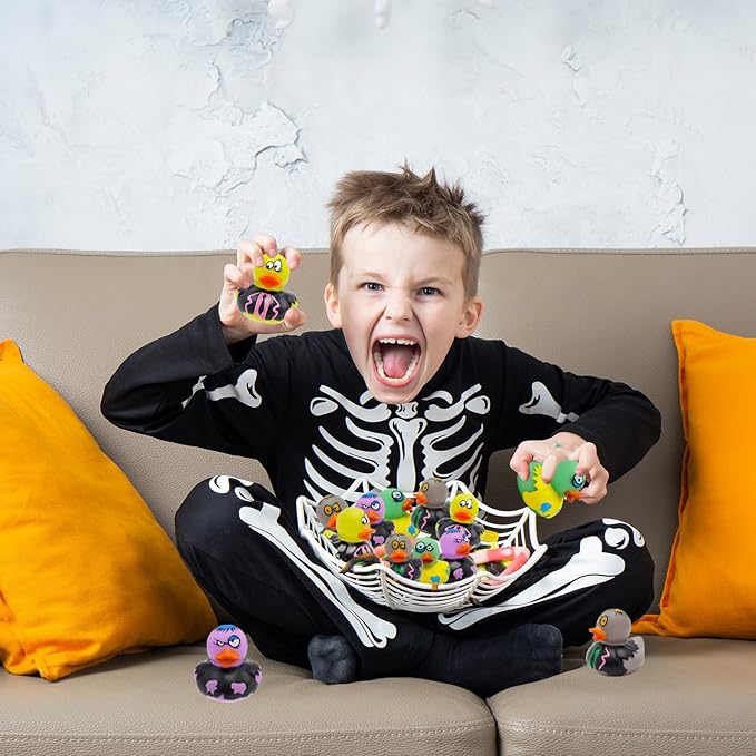 6-Pack Halloween Zombie Rubber Duck Toy Duckies for Kids, Bath, Birthday Baby Showers Summer Beach and Pool Activity, 2 Inches