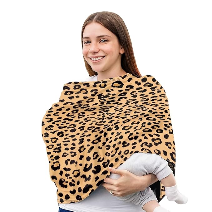 Forchrinse Brown Leopard Print Car Seat Cover for Babies Soft Breathable Breastfeeding Nursing Cover Elastic Infant Carseat Canopy Stroller Cover