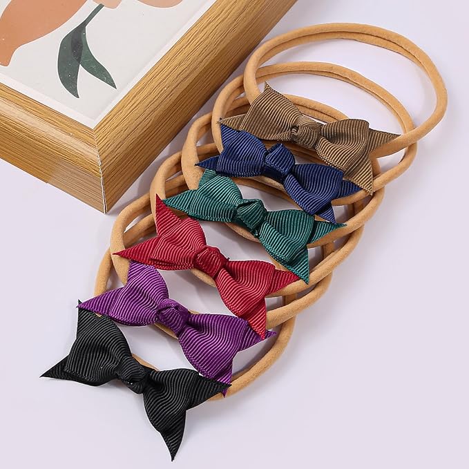 XIMA Baby Girls Hair Bows Headbands,Multi-Color Knot Grosgrain Ribbon Bows with Nylon Elastic Bands Hair Accessories for Newborn Infants Pack of 30