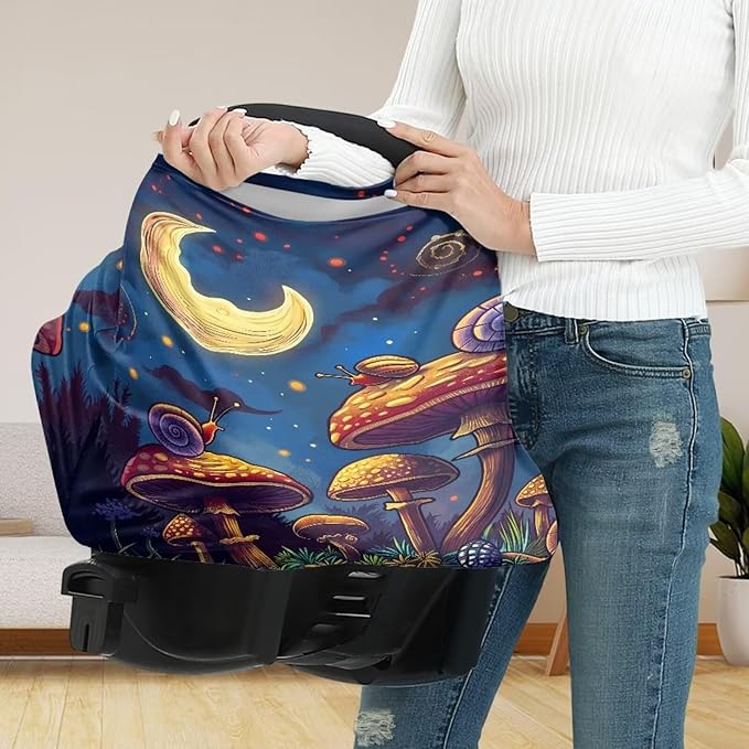 ZFRXIGN Mushroom Car Seat Covers for Babies Boy Girl Stretchy Nursing Cover for Breastfeeding Carseat Covers Canopy Shopping Cart Cover for Travel Moon Night Snail